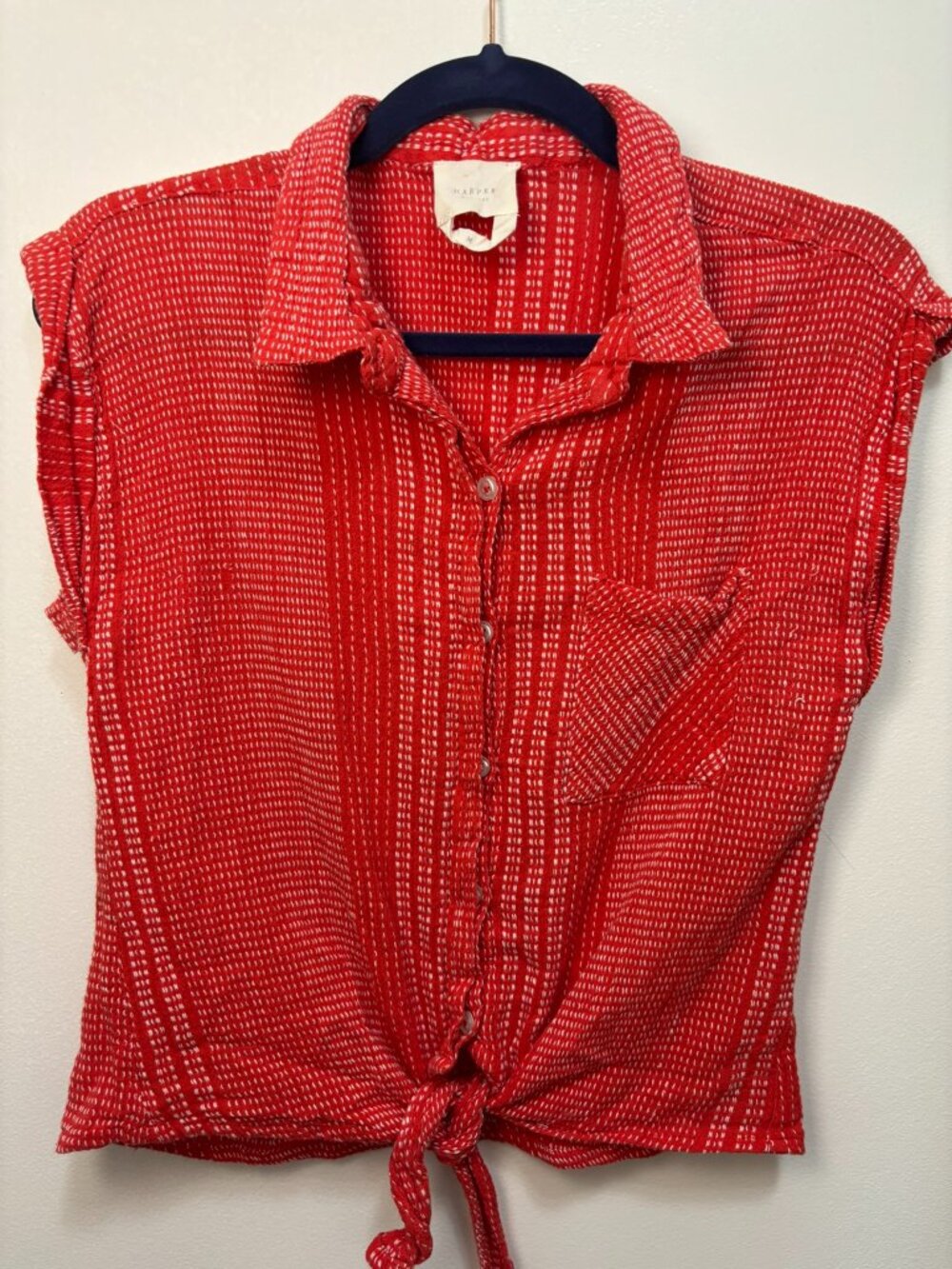 Button Down Blouse with Woven Detail Women's Size M